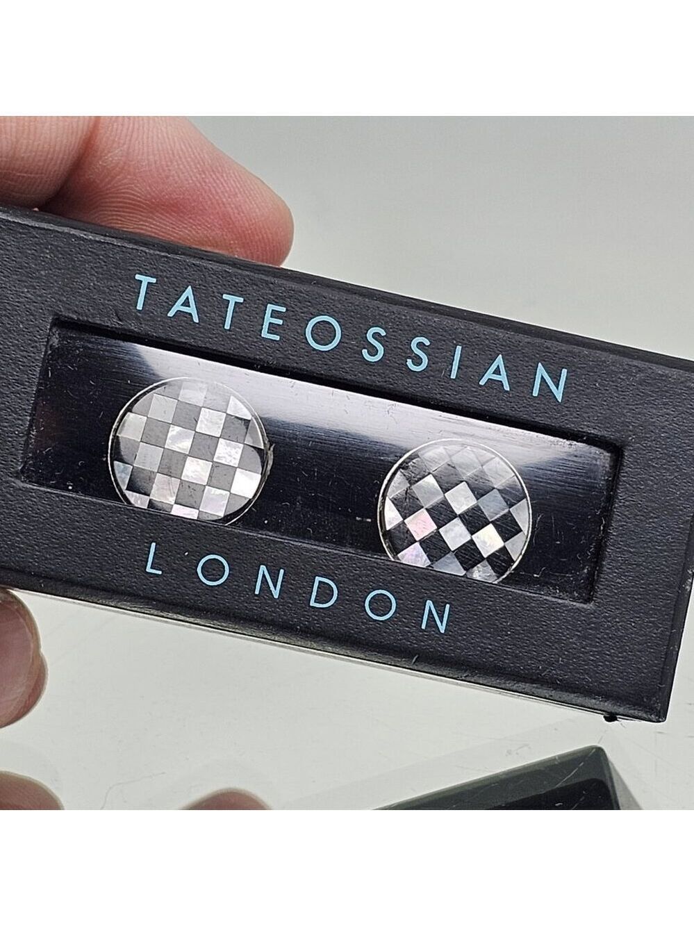 TATEOSSIAN AUTHENTIC Sterling Silver Checkered London Cufflinks IN BOX Read